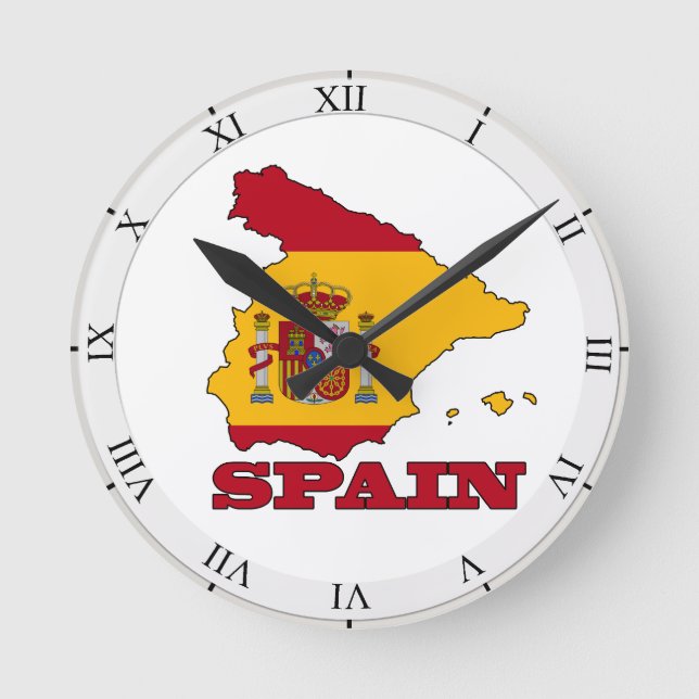 Flagge in der Karte von Spanien Runde Wanduhr (Vorderseite)