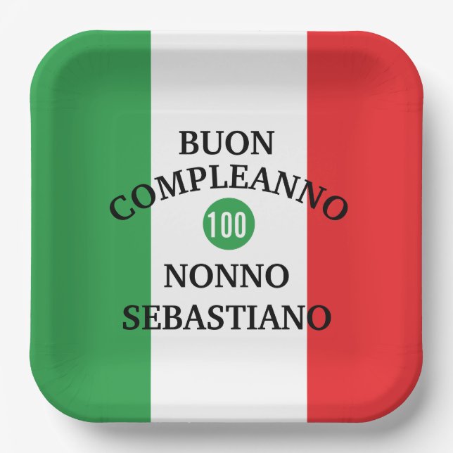 Flagge Italiens Buon Compleanno oder Anniversario  Pappteller (Vorderseite)