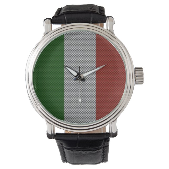 Flagge Italiens mit Kohlenstofffasereffekt Armbanduhr (Vorderseite)