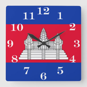 Flagge Kambodschas Quadratische Wanduhr