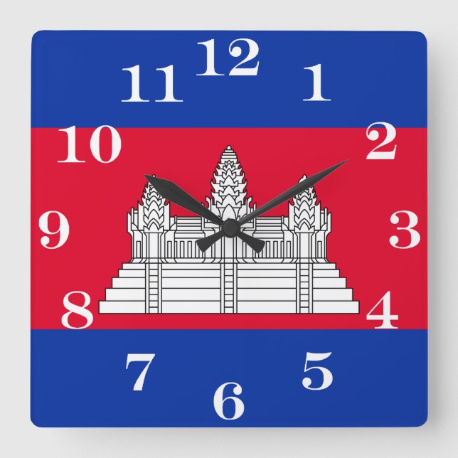 Flagge Kambodschas Quadratische Wanduhr (Vorderseite)
