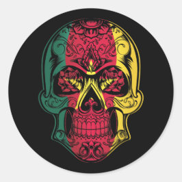 Flagge Kameruns Schädel und Rose Runder Aufkleber