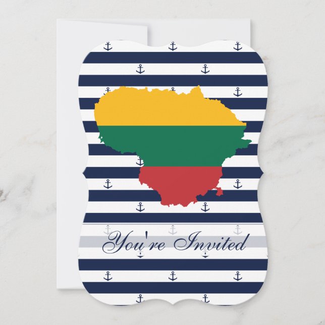 Flagge/Karte von Litauen auf gestreiftem Einladung (Vorderseite)