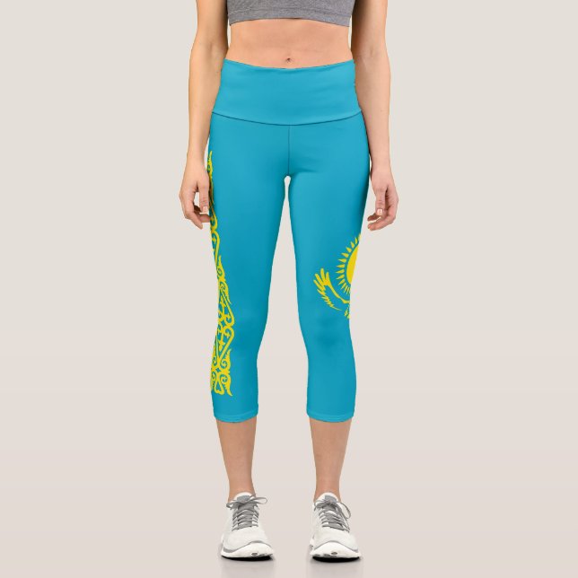 Flagge Kasachstan Capri Leggings (Vorderseite)
