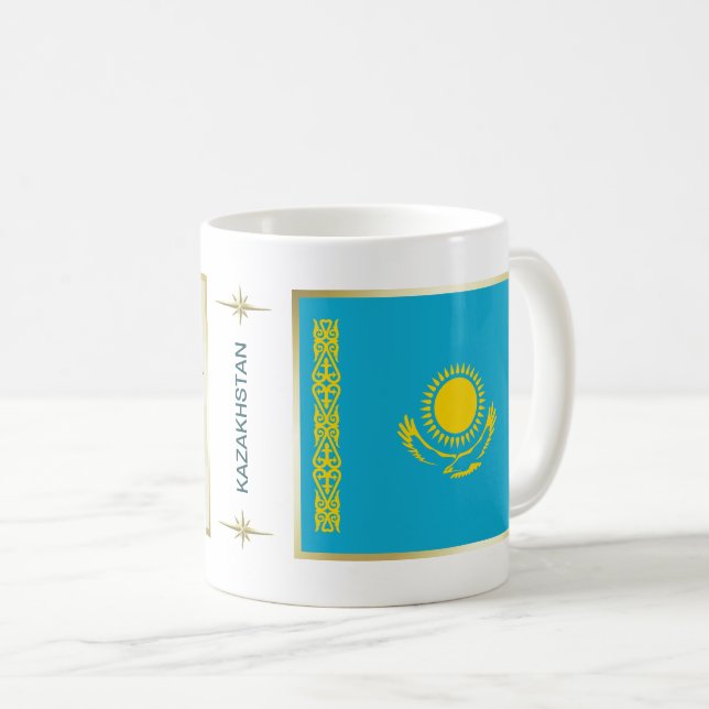 Flagge Kasachstans + Karte Tasse (VorderseiteRechts)