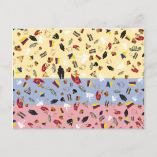 Flagge Kolumbiens mit berühmten Gegenständen des L Postkarte