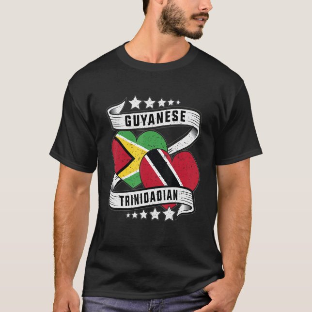 Flagge mit guyanischer und trini-halber Rinidad un T-Shirt (Vorderseite)