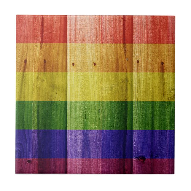 Flagge mit hölzernem Regenbogen Fliese (Vorderseite)