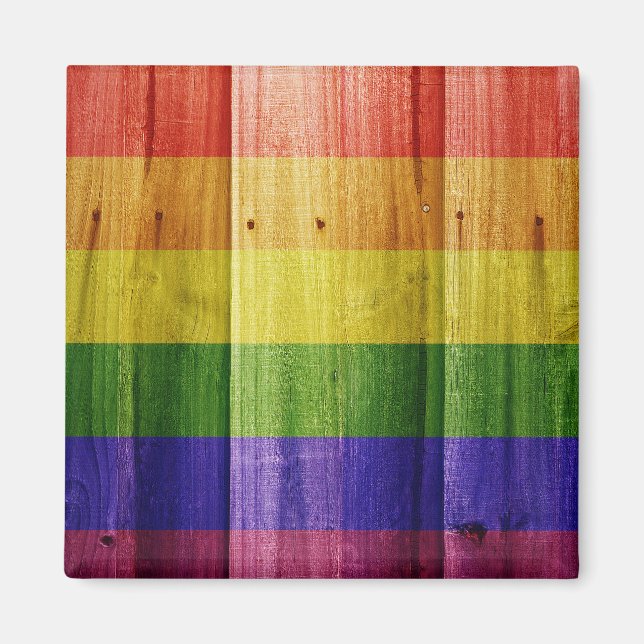 Flagge mit hölzernem Regenbogen Magnet (Vorne)