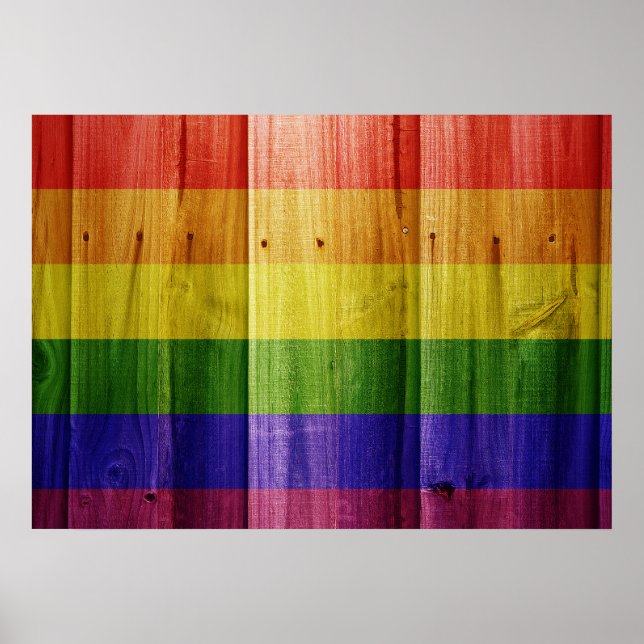Flagge mit hölzernem Regenbogen Poster (Vorne)