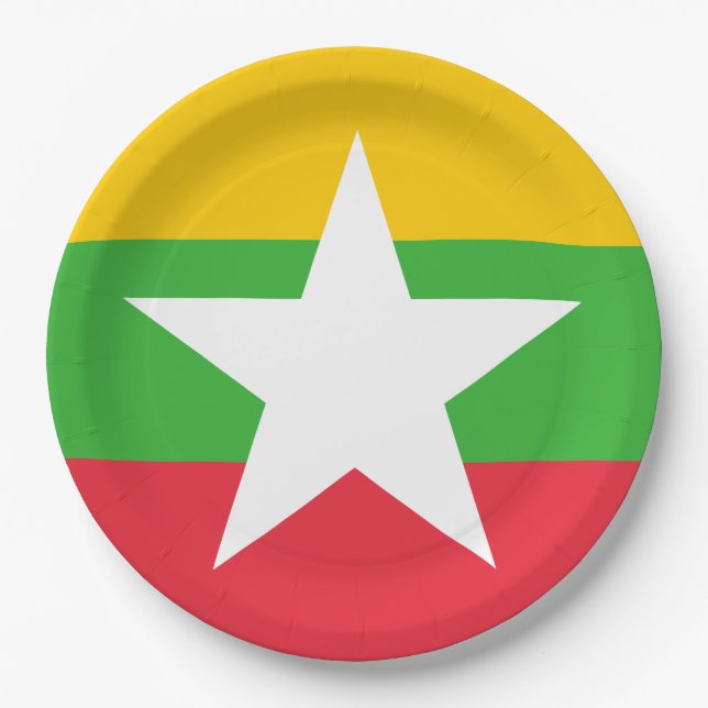 Flagge Myanmars (Birma) Pappteller (Vorderseite)