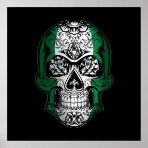 Flagge Nigerias: Schädel und Rose Poster