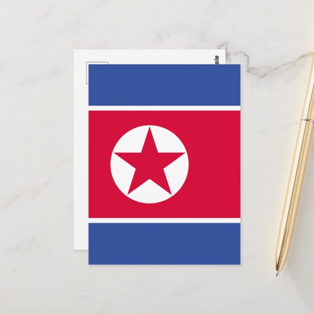 Flagge Nordkoreas Postkarte (Vorderseite/Rückseite Beispiel)