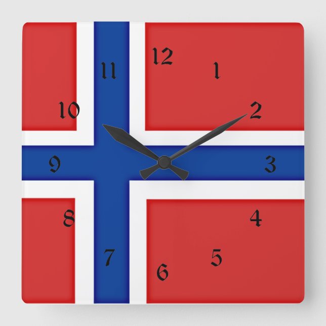 Flagge Norwegens Quadratische Wanduhr (Vorderseite)