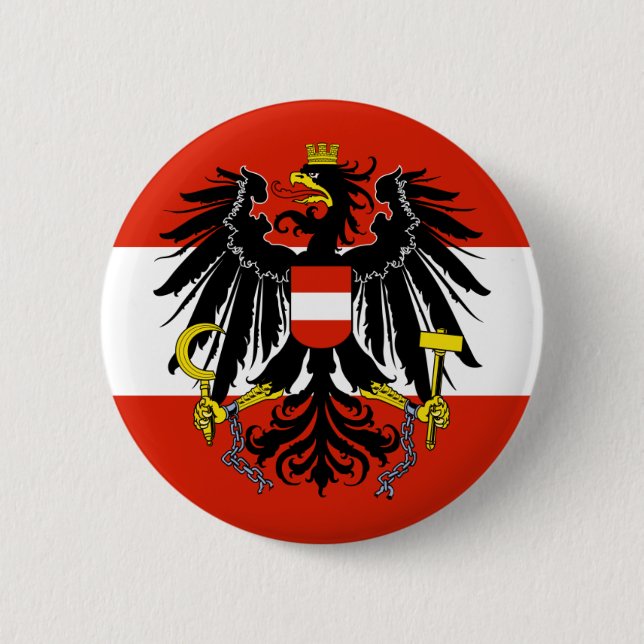 Flagge Österreichs mit Wappen Button (Vorderseite)