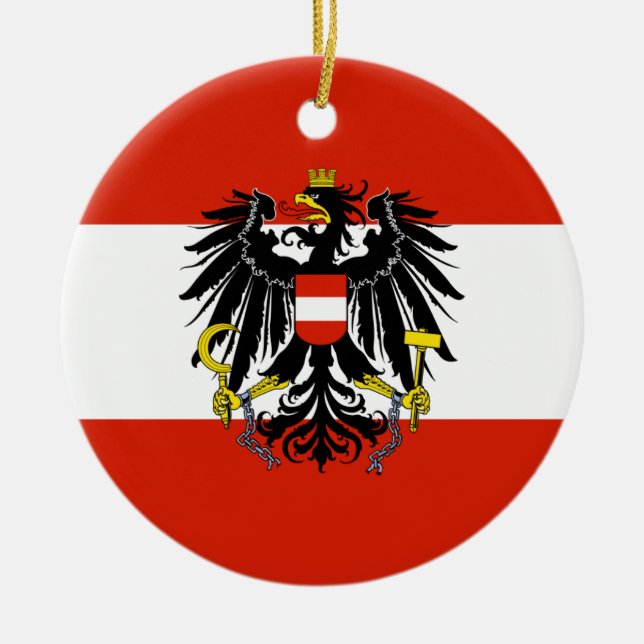 Flagge Österreichs mit Wappen Keramik Ornament (Vorne)