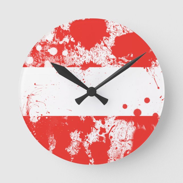 Flagge Österreichs Runde Wanduhr (Vorderseite)