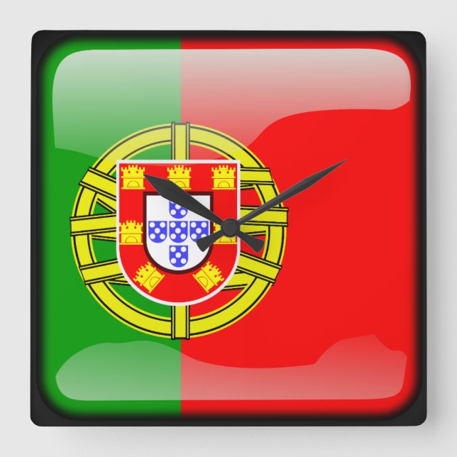 Flagge Portugals Quadratische Wanduhr (Vorderseite)