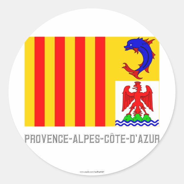 Flagge Provence-Alpes-Côte-d'Azur mit Namen Runder Aufkleber (Vorderseite)
