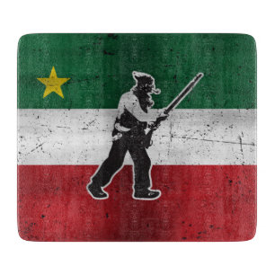 Flagge Québec und abgenutzter Patriote Henri Julie Schneidebrett