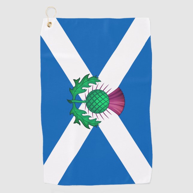 Flagge Schottlands mit Thistle überlagert Golfhandtuch (Vorderseite)