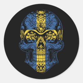 Flagge Schweden - Schädel und Rose Runder Aufkleber