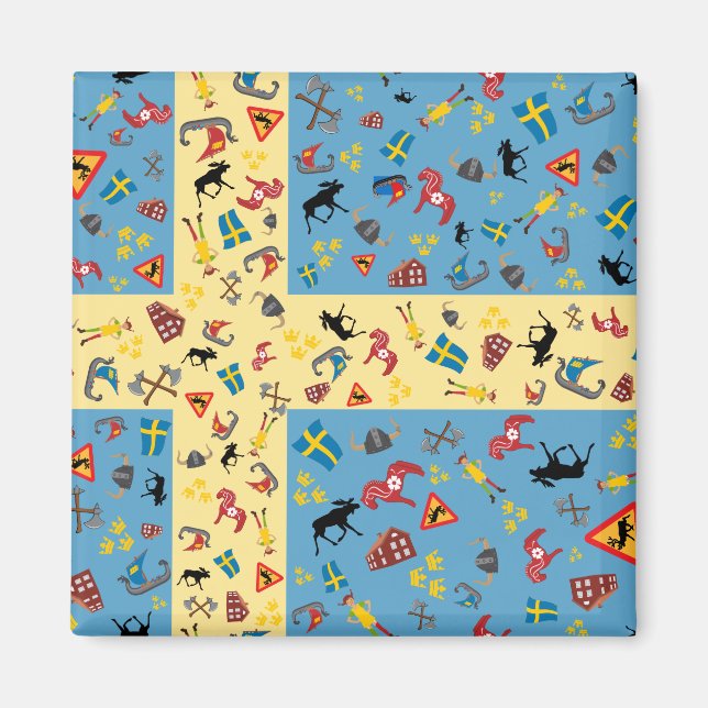 Flagge Schwedens mit Kultursymbolmagnet Magnet (Vorne)