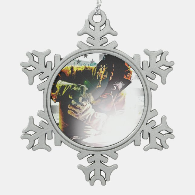 Flagge-Schweißer Schneeflocken Zinn-Ornament (Vorderseite)