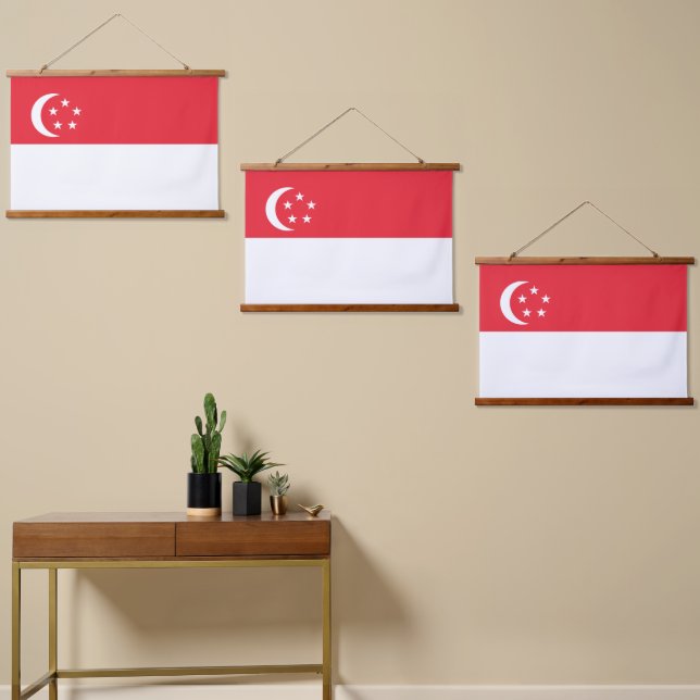 Flagge Singapurs Wandteppich Mit Holzrahmen (Asymmetrisch)