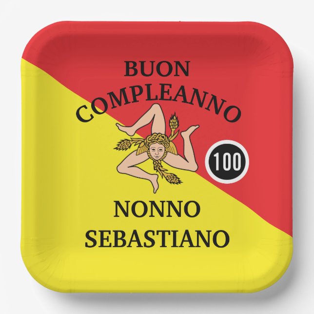 Flagge Siziliens Buon Compleanno oder Anniversario Pappteller (Vorderseite)