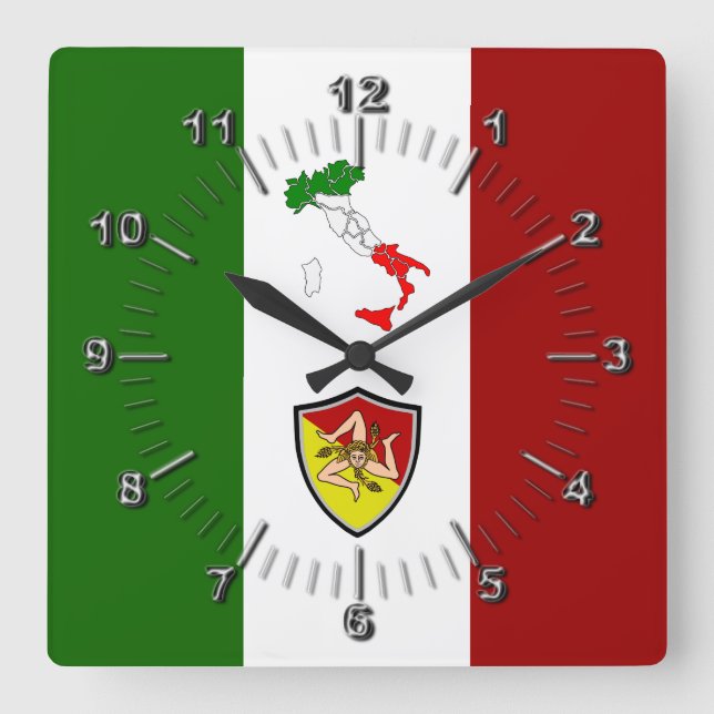 Flagge Siziliens (Italien) Quadratische Wanduhr (Vorderseite)