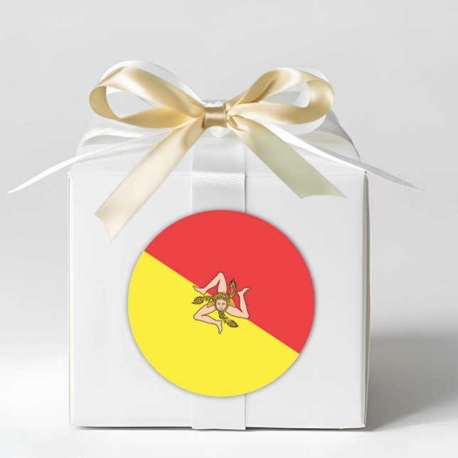 Flagge Siziliens - Sizilianischer Umschlag oder Ge Runder Aufkleber (Flag of Sicily Envelope Seal or Favor Sticker - Italian Sicilian Parties and Events)
