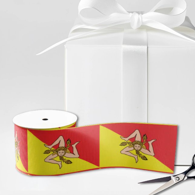 Flagge Siziliens Trinacria Gelb & Rot Ripsband (Flag of Sicily with Trinacria medusa symbol satin ribbon)