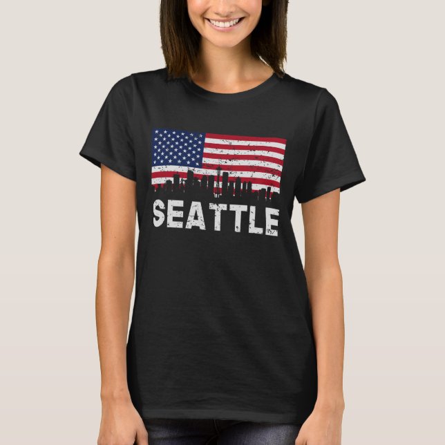 Flagge-Skyline Seattles WA beunruhigt T-Shirt (Vorderseite)