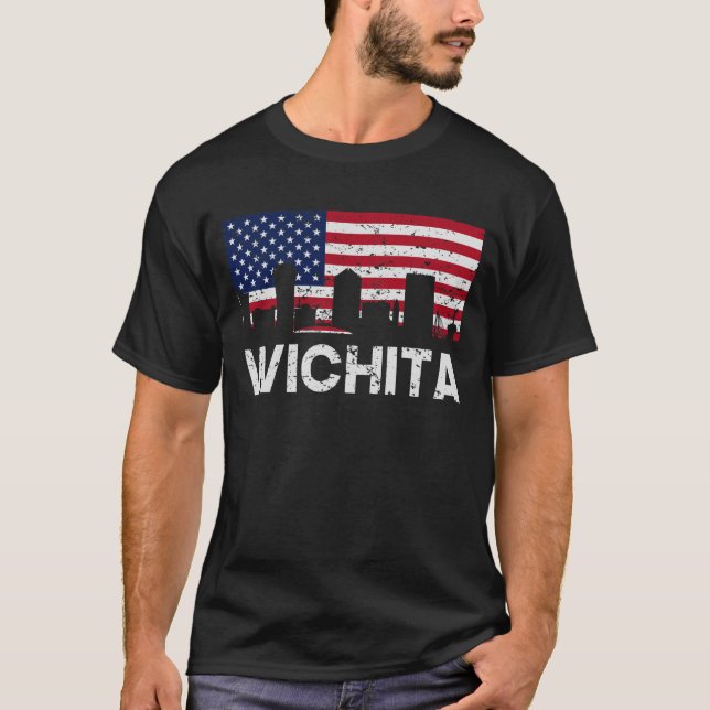 Flagge-Skyline Wichitas KS beunruhigt T-Shirt (Vorderseite)