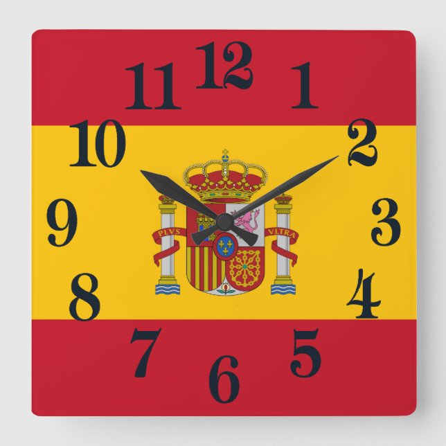 Flagge Spaniens - Bandera de Espana Quadratische Wanduhr (Vorderseite)