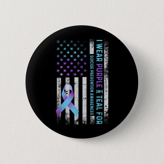 Flagge trägt lila und teal Präventionsbewusstsein Button (Vorderseite)
