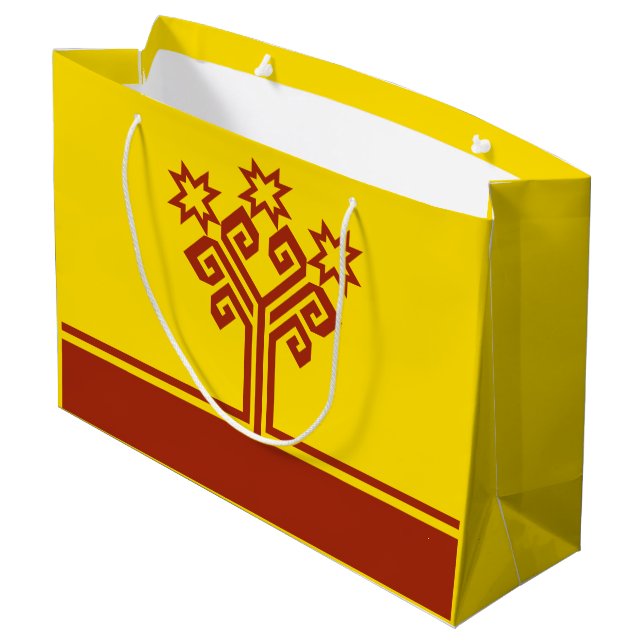 Flagge Tschuwaschiens Große Geschenktüte (Rückseite Schrägansicht)
