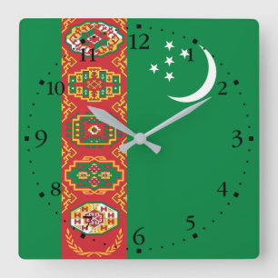 Flagge Turkmenistans Quadratische Wanduhr