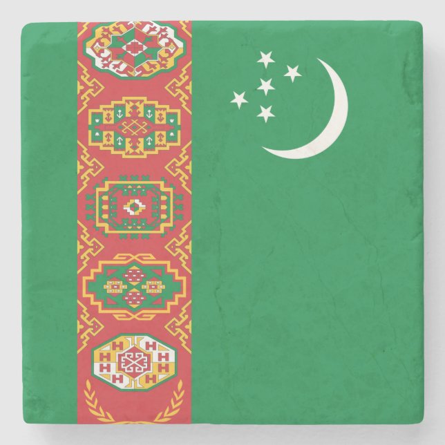 Flagge Turkmenistans (Turkmenien) Steinuntersetzer (Vorderseite)