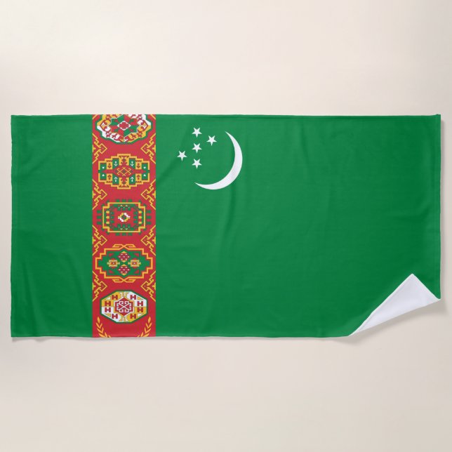 Flagge Turkmenistans (Turkmenien) Strandtuch (Vorderseite)