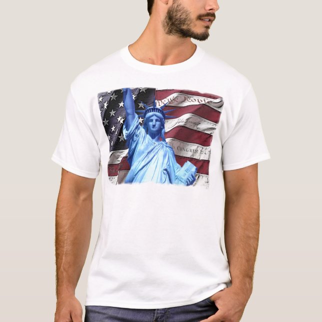 Flagge u. Freiheitsstatue Entwurf T-Shirt (Vorderseite)