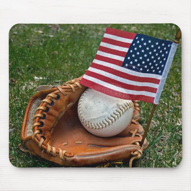 Flagge und Baseball in Handschuh Mousepad (Vorne)