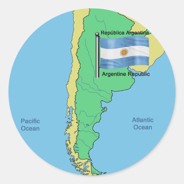 Flagge und Karte Argentiniens Runder Aufkleber (Vorderseite)