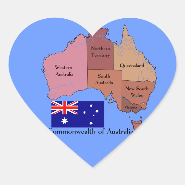 Flagge und Karte Australiens Herz-Aufkleber (Vorderseite)