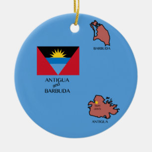 Flagge und Karte des Antigua und Barbuda Keramik Ornament