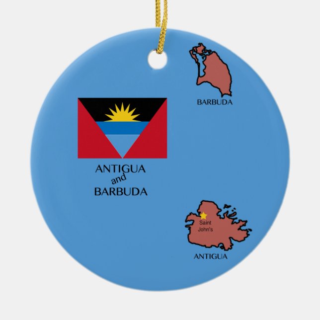 Flagge und Karte des Antigua und Barbuda Keramik Ornament (Vorne)