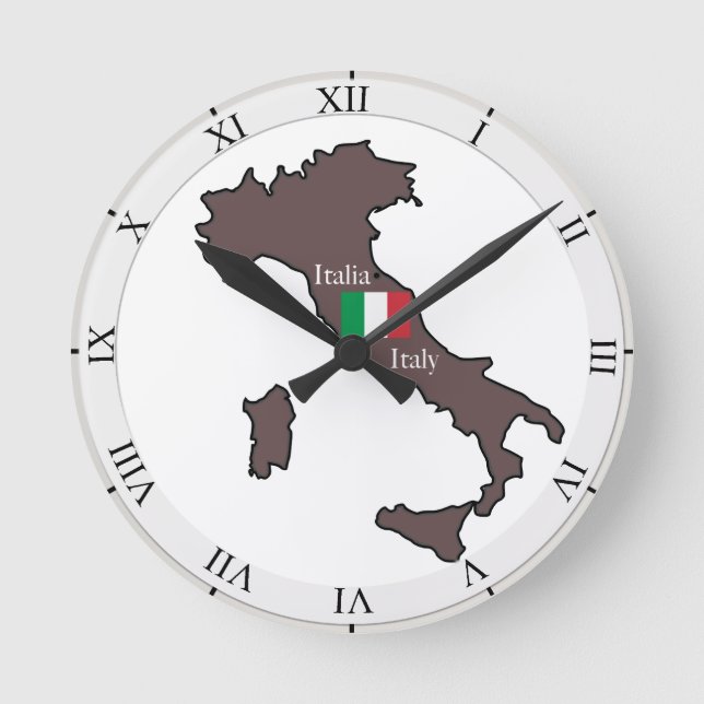Flagge und Karte Italiens Runde Wanduhr (Vorderseite)