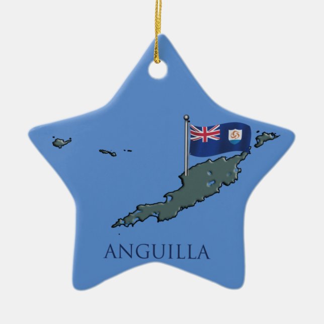 Flagge und Karte von Anguilla Keramikornament (Vorne)