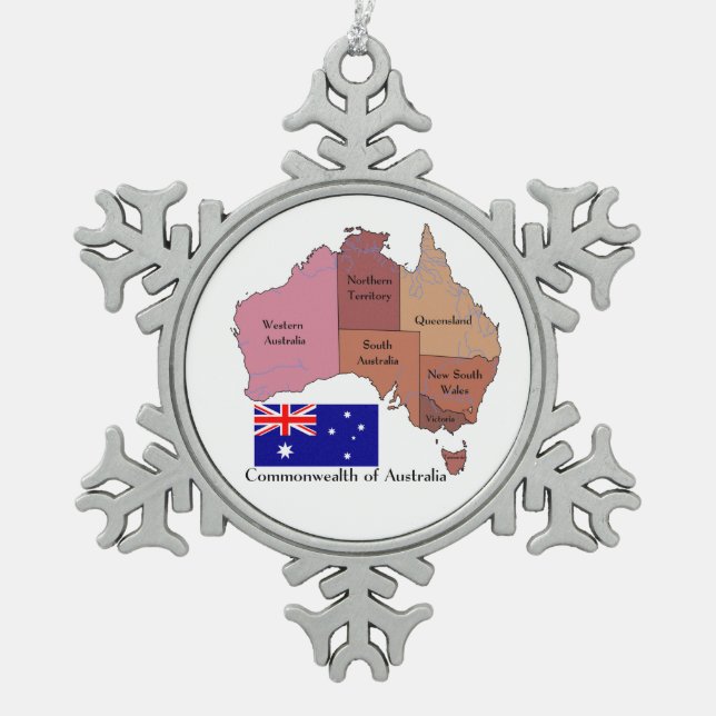 Flagge und Karte von Australien Schneeflocken Zinn-Ornament (Vorderseite)